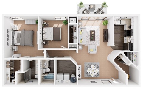 the 1190 sqft floor plan with bedrooms and baths and a balcony
